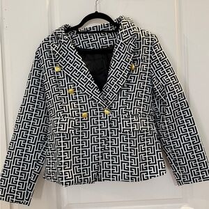 Elegant Black and White Geometric Women's Blazer
